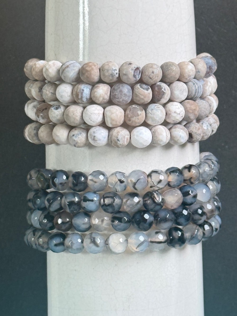 Two SAVVY CIE Agate Coil Wrap Bracelets Neutral & Gray Bohemian